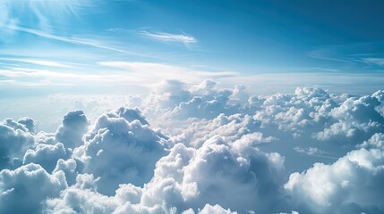 Aufkleber - Fluffy white clouds blue sky, Atmospheric images capturing interactions with surrounding clouds