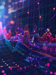 Poster - Abstract statistical big data concept Complexity graphs and analytical diagrams in technology background Bright neon dark hyper realistic 