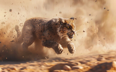 Wall Mural - a sabertooth cat running in the dust