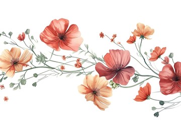 Poster - Delicate pink blossoms, airy floral design, Delightful and visually appealing vector flowers creating a charming arrangement on a simple white background