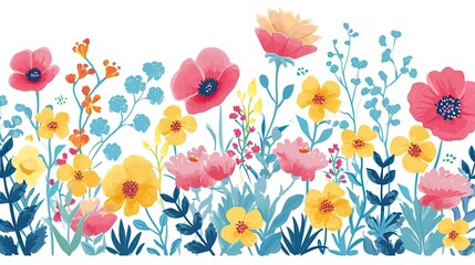 Poster - Delicate, colorful, blooming flowers, Delightful and visually appealing vector flowers creating a charming arrangement on a simple white background