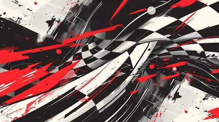 Aufkleber - Racing background with checkered flag and abstract elements vector Illustration on white Background