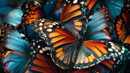 Closeup macro view of beautiful colorful abstract butterfly wing pattern