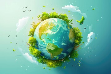 Poster - Verdant, vibrant miniaturized Earth, Vector design depicting a planet with a harmonious ecosystem, showcasing its natural beauty