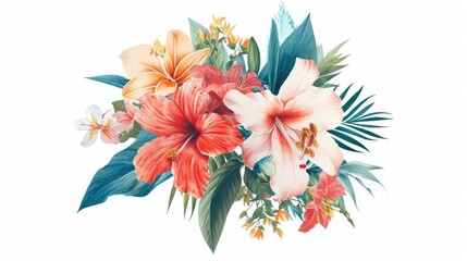 Poster - Vibrant, colorful assorted flowers, Vector graphic of a breathtaking flower bouquet showcased against a clean white backdrop
