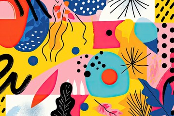 Fototapete - Colorful abstract shapes pattern, Vector illustration of a happy and vibrant background with playful shapes and patterns