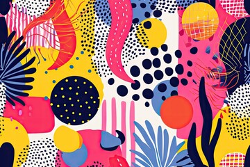 Leinwandbilder - Colorful abstract shapes pattern, Vector illustration of a happy and vibrant background with playful shapes and patterns