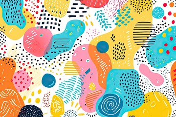 Leinwandbilder - Colorful abstract shapes pattern, Vector illustration of a happy and vibrant background with playful shapes and patterns