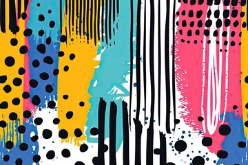Leinwandbilder - Colorful striped and dotted patterns, Vibrant and lively vector graphic with a mix of bold stripes and cheerful patterns