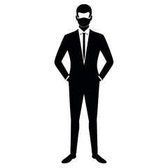 Canvas Print - A business man stand with wearing mask on face vector silhouette