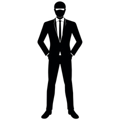 Wall Mural - A business man stand with wearing mask on face vector silhouette