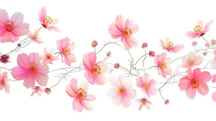 Poster - Colorful floral illustration, Whimsically arranged vector flowers forming an enchanting composition against a white background