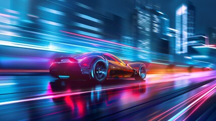 Poster - Abstract speed Business Start up launching product with Electric car and city concept Hi-tech communication concept innovation background. hyper realistic 