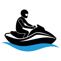 Sticker - A man Ride water scooter, vector silhouette, white background