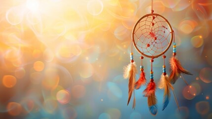  A tight shot of a dream catcher against a softly blurred backdrop Topped with a distinct, well-defined bubble of light Background blur intensified