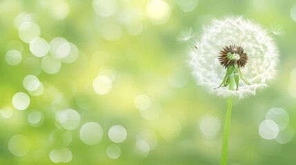  A clear dandelion against a softly blurred green backdrop, featuring a subtly blurred dandelion image in the foreground