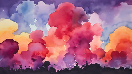 Wall Mural - Watercolor abstract sunset clouds landscape