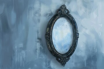 Aufkleber - A close-up shot of a mirror hanging on a wall, with no reflection visible