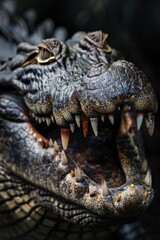 Poster - Wildlife photography, reptile portrait, mouth opened wide, teeth visible