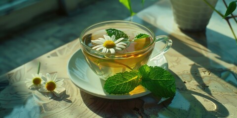 Sticker - A ceramic cup filled with water and featuring a single flower inside