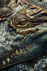 Poster - A close-up image of an alligator's head, featuring its scaly skin and sharp teeth
