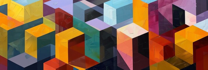 Wall Mural - Abstract Geometric Painting with Colorful Cubes, Modern Artistic Background