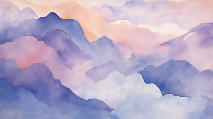 Wall Mural - Watercolor mountain range at sunset abstract landscape