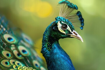 Poster - A detailed image of a peacock's head with vibrant feathers