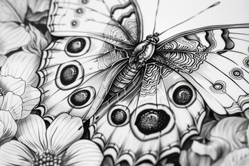 Poster - A simple illustration of a butterfly in shades of gray
