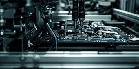 Poster - Close-up view of a computer motherboard with various components and circuits