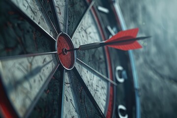 Poster - A dart hits the center of a bullseye, precision and accuracy demonstrated