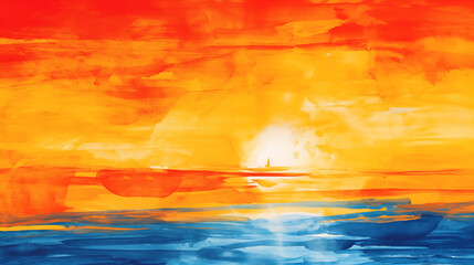 Poster - Watercolor sunset over the ocean landscape