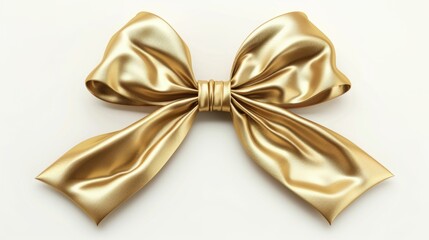 Poster - A golden bow is placed on a clean white surface, perfect for decorative purposes or as a prop in photography shoots