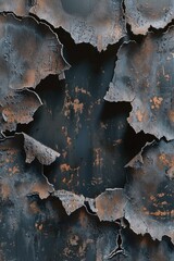 Poster - A rusty metal surface with a hole in the center, suitable for industrial or abandoned setting backgrounds