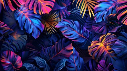 A colorful background of leaves and flowers with a blue and orange hue