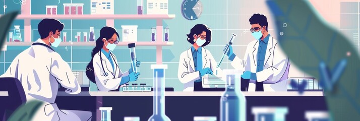Wall Mural - A team conducting a quality control check in a laboratory setting, ensuring product standards are met, representing meticulous business operations