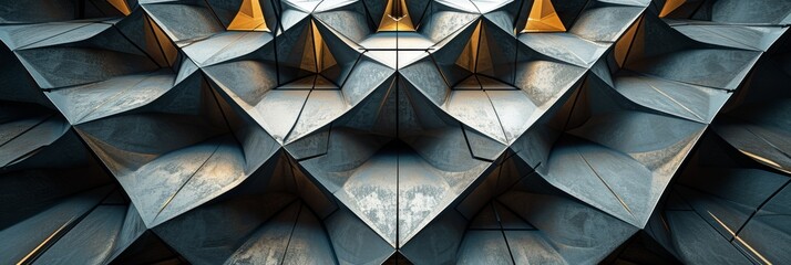 Wall Mural - Abstract Geometric Pattern with Triangular Shapes and Metallic Texture. Architectural Background