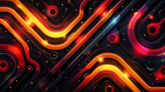 Abstract Digital Background With Orange And Red Glowing Lines