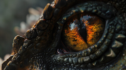 Wall Mural - close up of a predator dinosaur eye generative ai art