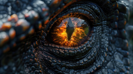 close up of a predator dinosaur eye generative ai art