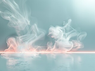 Poster - A beautiful light blue background with white smoke trailing across the floor with pink lighting. Abstract background for presentation