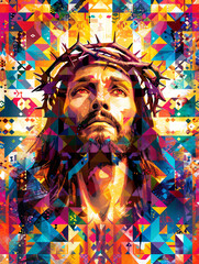 Poster - Jesus Christ in Abstract Geometric Pattern