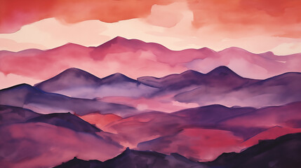 Wall Mural - Watercolor mountains at dusk abstract landscape