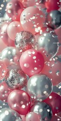 Poster - Pink and Silver Balloons With Confetti Falling