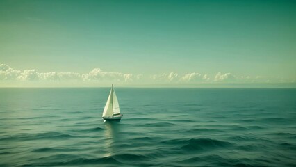 Sticker - A sailboat sails through the vast ocean waters on a clear day, A tranquil scene of a lone sailboat drifting across the vast expanse of the ocean