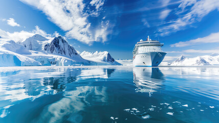 Wall Mural - Cruise ship in majestic north seascape with ice glaciers in sea