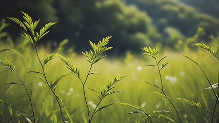 Wall Mural - Abstract minimalist natural nature background, green leaf, blur. Generative AI