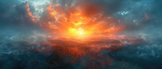 Wall Mural - fiery dance of sunset hues as day gives way to night in a tranquil display of nature’s artistry