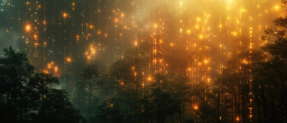 Wall Mural - enchanted forest scene with soft glowing lights and a mystical atmosphere