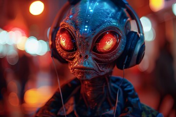 Wall Mural - crazy alien space dj with headphones